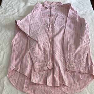 ralph lauren pink pinstripe button up shirt long sleeve size 17-34